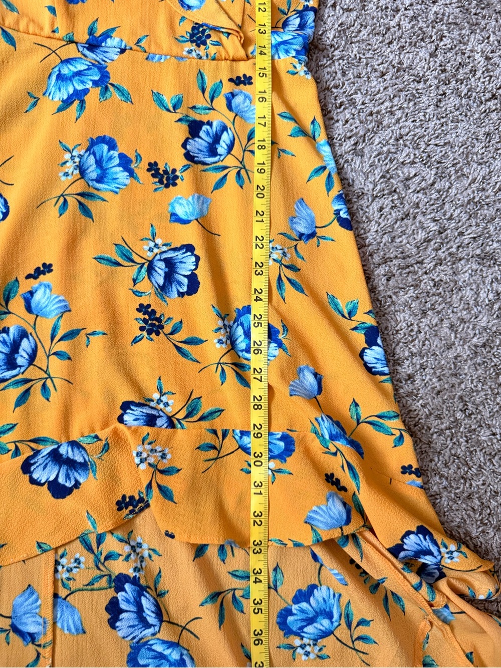 ☀️ BCX • Yellow Floral Ruffle Cold-Shoulder High-Low Dress • Juniors 9 or WM 8 - Picture 12 of 13